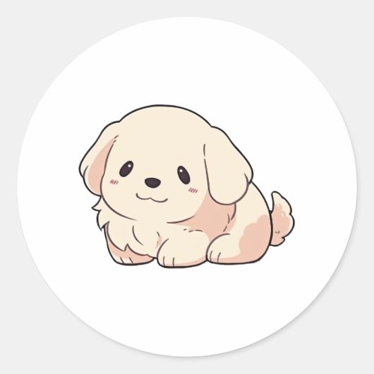 Chibi Golden Retriever Puppy Ronde Sticker (Voorkant)