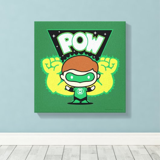Chibi Green Lantern Forming Giant Fists Canvas Afdruk (Insitu (Houten vloer))