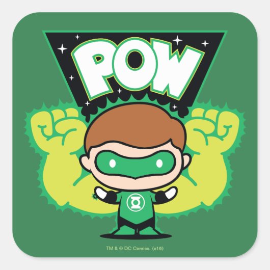 Chibi Green Lantern Forming Giant Fists Vierkante Sticker (Voorkant)