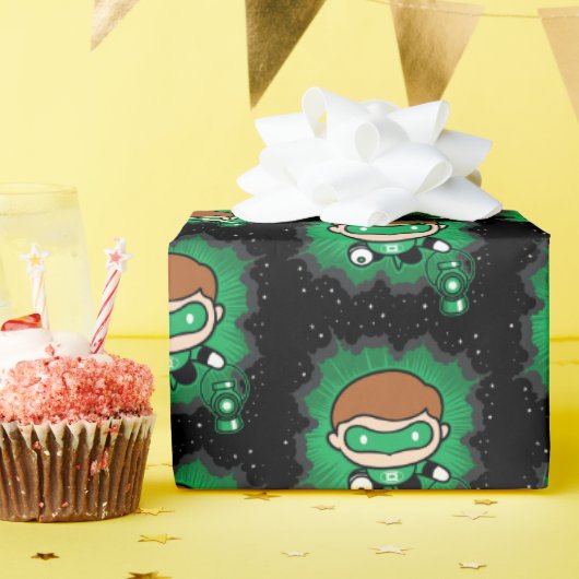 Chibi Green Lantern vliegt door de ruimte Cadeaupapier (Verjaardagsfeest)