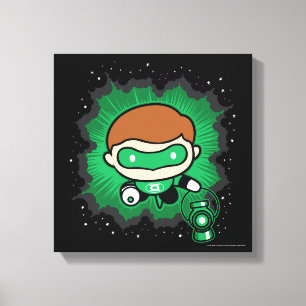 Chibi Green Lantern vliegt door de ruimte Canvas Afdruk