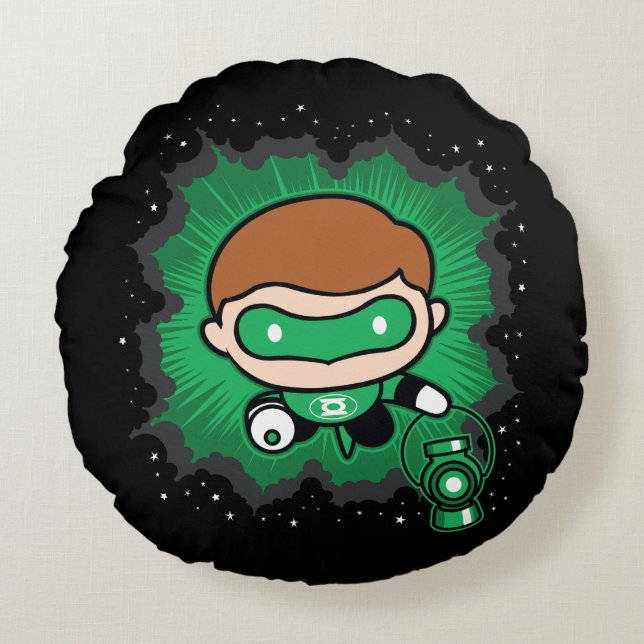Chibi Green Lantern vliegt door de ruimte Rond Kussen (Voorkant)