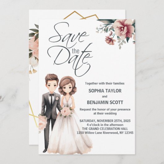 Chibi Groom et Faire-part de mariage de mariée (Devant / Derrière)