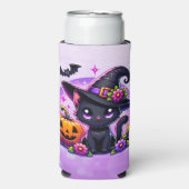 Chibi Halloween Zwarte Kat en Pompoen Gepersonalis (Seltzer Voorkant)