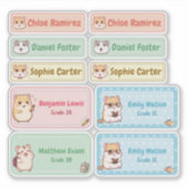 Chibi Hamster Naam Labels – Pastel School Stickers (Voorkant)