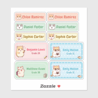 Chibi Hamster Naam Labels – Pastel School Stickers