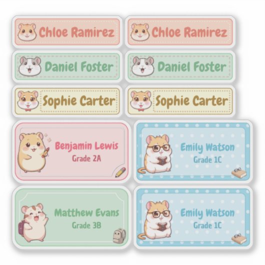 Chibi Hamster Nom Étiquettes - Stickers École Past (Devant)