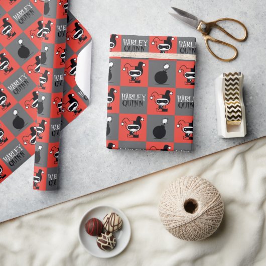 Chibi Harley Quinn Checker Pattern Cadeaupapier (Crafts)