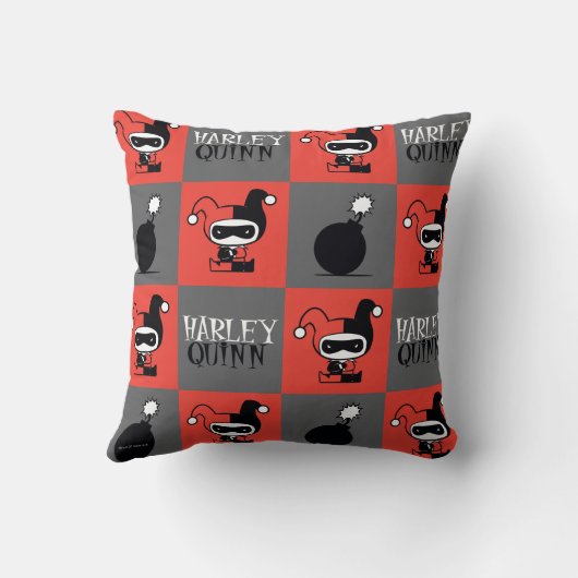 Chibi Harley Quinn Checker Pattern Kussen (Achterkant)
