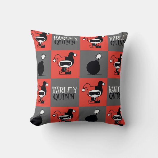 Chibi Harley Quinn Checker Pattern Kussen (Voorkant)