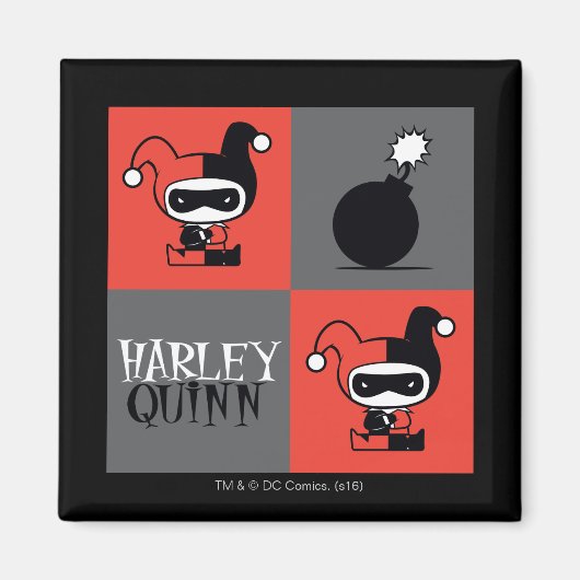 Chibi Harley Quinn Checker Pattern Magneet (Voorkant)