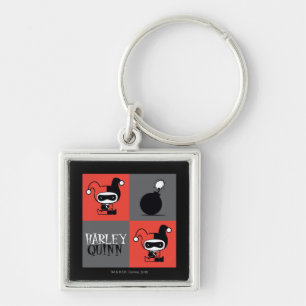 Chibi Harley Quinn Checker Pattern Sleutelhanger