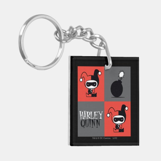 Chibi Harley Quinn Checker Pattern Sleutelhanger (Voorkant Links)