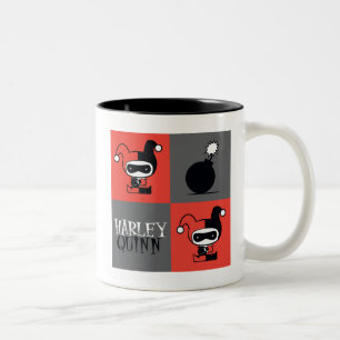 Chibi Harley Quinn Checker Pattern Tweekleurige Koffiemok
