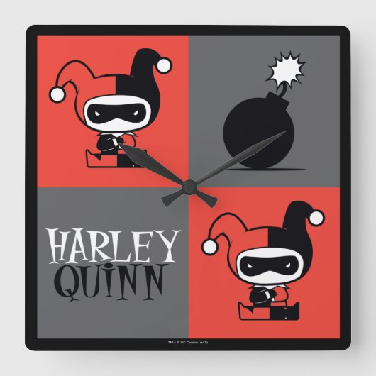 Chibi Harley Quinn Checker Pattern Vierkante Klok (Voorkant)