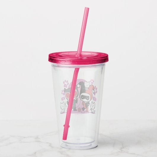 Chibi Harley Quinn en Chibi Catoman met katten Acryl Drinkbeker (Achterkant)