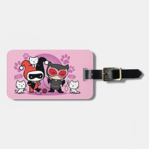 Chibi Harley Quinn en Chibi Catoman met katten Bagagelabel