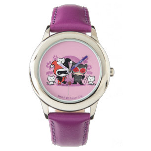 Chibi Harley Quinn en Chibi Catoman met katten Horloge