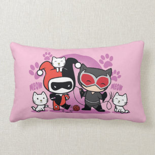 Chibi Harley Quinn en Chibi Catoman met katten Kussen