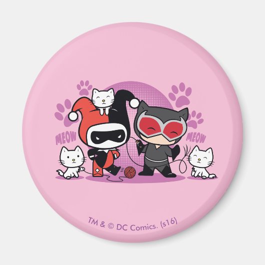 Chibi Harley Quinn en Chibi Catoman met katten Magneet (Voorkant)