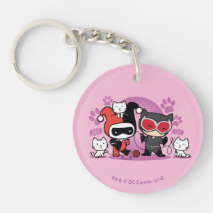 Chibi Harley Quinn en Chibi Catoman met katten Sleutelhanger