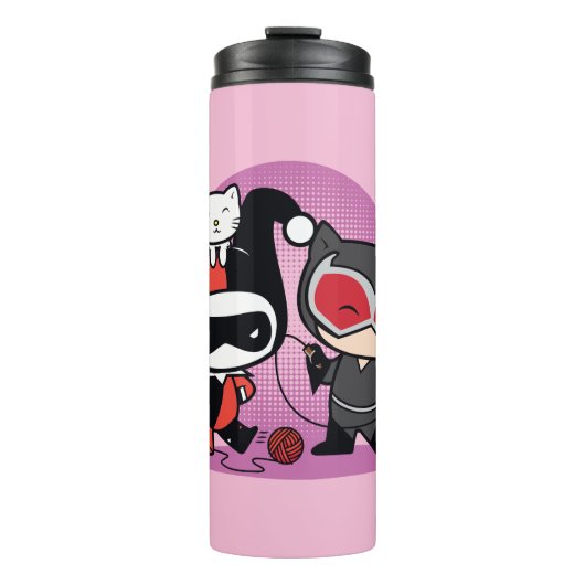 Chibi Harley Quinn en Chibi Catoman met katten Thermosbeker (Voorkant)