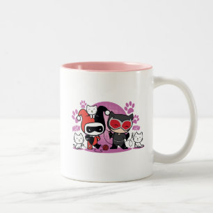 Chibi Harley Quinn en Chibi Catoman met katten Tweekleurige Koffiemok