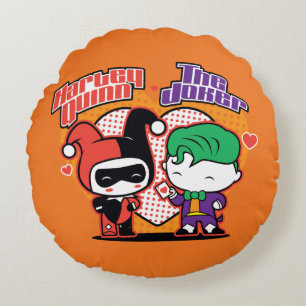 Chibi Harley Quinn en Chibi Joker Hearts Rond Kussen