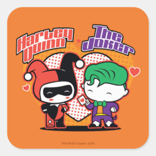 Chibi Harley Quinn en Chibi Joker Hearts Vierkante Sticker