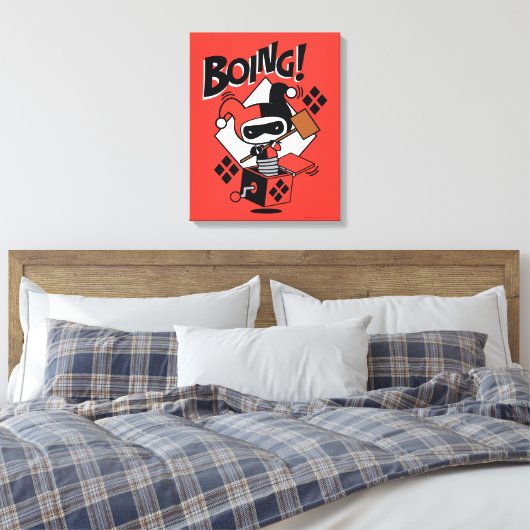 Chibi Harley-Quinn-In-A-Box met Hammer Canvas Afdruk (Insitu (Slaapkamer))
