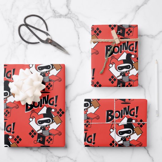 Chibi Harley-Quinn-In-A-Box met Hammer Inpakpapier Vel (Voorkant)