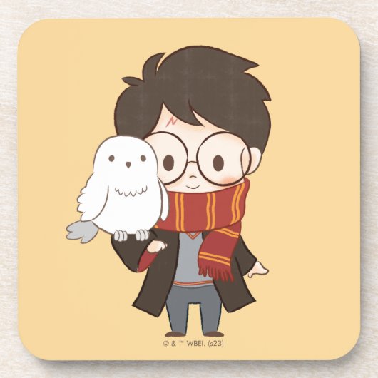 Chibi HARRY POTTER™ & Hedwig Bier Onderzetter (Voorkant)