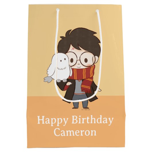 Chibi HARRY POTTER™ & Hedwig Medium Cadeauzakje (Achterkant)