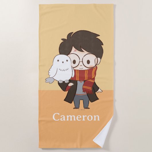 Chibi HARRY POTTER™ & Hedwig Strandlaken (Voorkant)