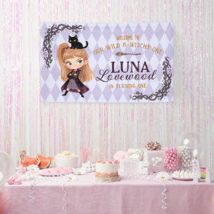Chibi Heks Eerste Verjaardagsuitnodiging Waterverf Spandoek