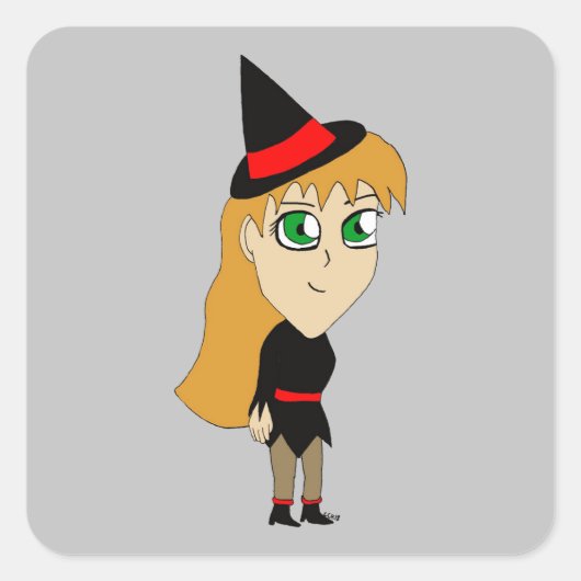 chibi heks vierkante sticker (Voorkant)