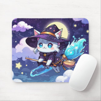 Chibi Heksenkat Vliegend in Sterrenhemel – Kawaii Muismat