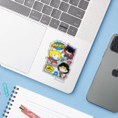 Chibi Heroes Dancing Sticker (Laptop met iPhone)