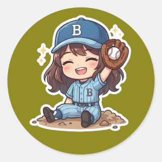Chibi-honkbaleditie - Winnende vangst Ronde Sticker