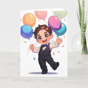 Chibi Ikemen Anime Man Ballonnen Feestdagen Kaart