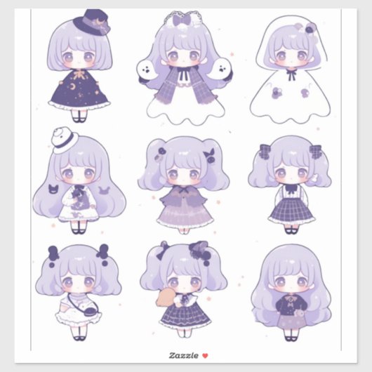 Chibi in Paarse Pop Art Custom-Cut Vinyl Sticker (Vel)