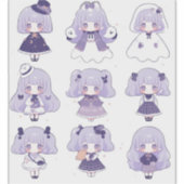 Chibi in Paarse Pop Art Custom-Cut Vinyl Sticker (Voorkant)