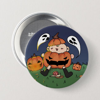 Chibi in pompoen kostuum, Halloween thema knop Ronde Button 7,6 Cm