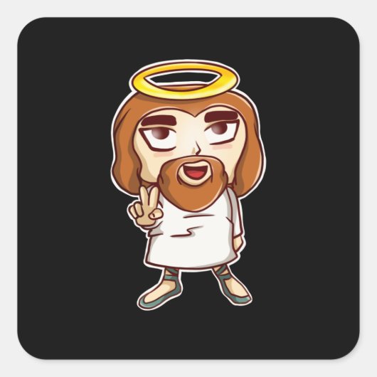 Chibi Jesus Christ Kawaii God Fun Christelijk Anim Vierkante Sticker (Voorkant)