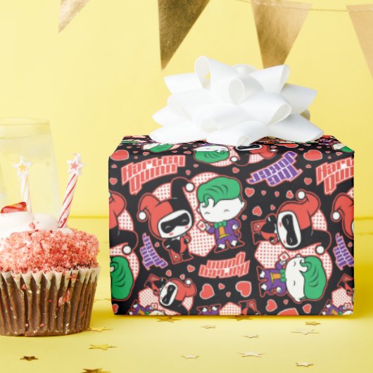 Chibi Joker en Harley Heart Pattern Cadeaupapier (Verjaardagsfeest)