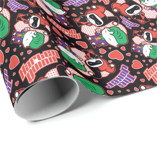 Chibi Joker en Harley Heart Pattern Cadeaupapier (Rol Hoek)