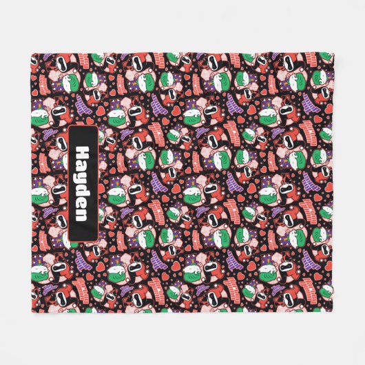 Chibi Joker en Harley Heart Pattern Fleece Deken (Voorkant (Horizontaal))
