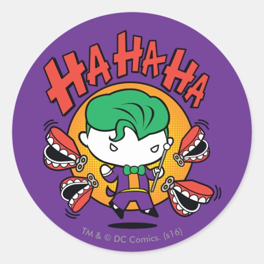 Chibi Joker met Speelgoed Teeth Ronde Sticker (Voorkant)