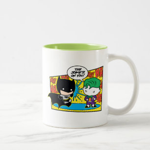 Chibi Joker Pranking Chibi Batman Tweekleurige Koffiemok