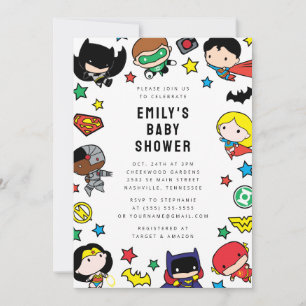 Chibi Justice League Baby shower Kaart